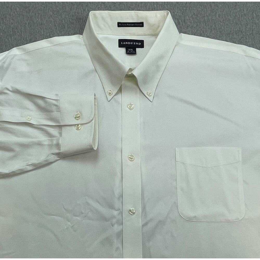 Lands End Shirt Mens XXL (18 - 18.5) White 100% Cotton Oxford Button Down